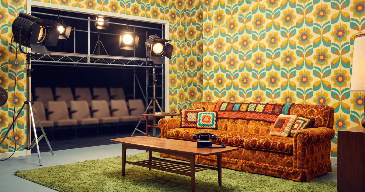 Vintage sitcom living-room studio set