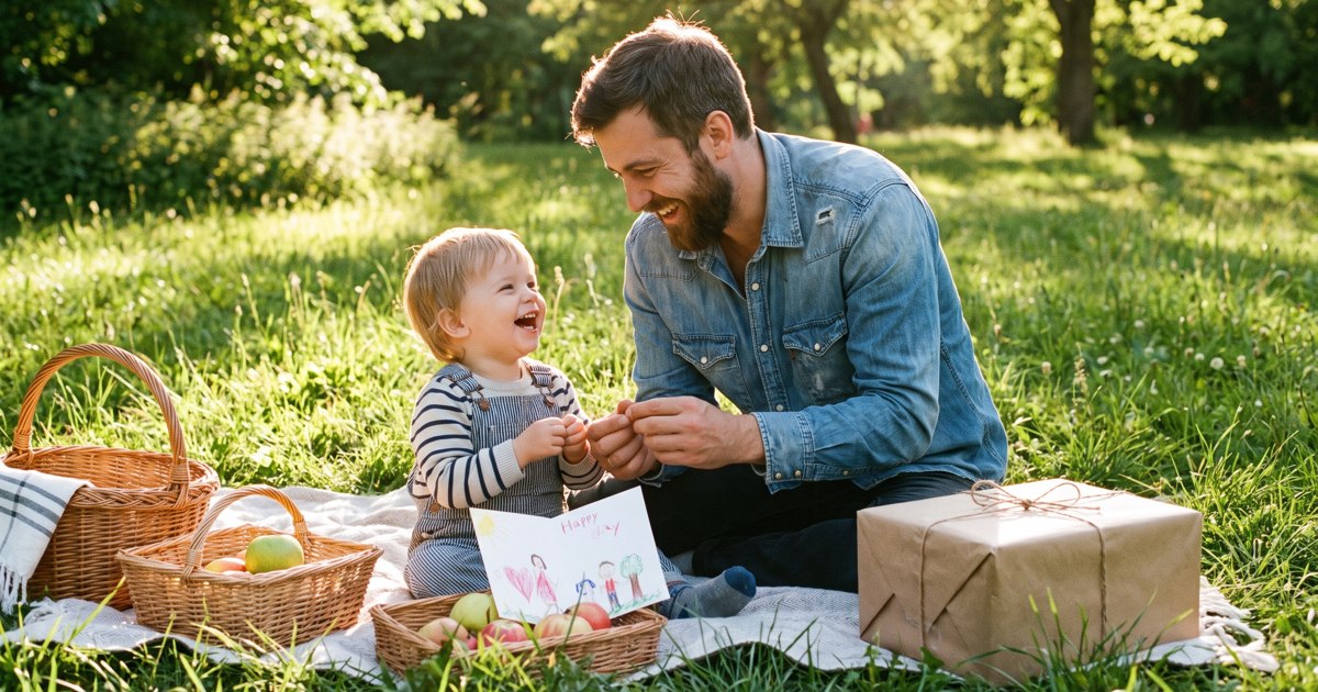 A father and child sharing an outdoor picnic