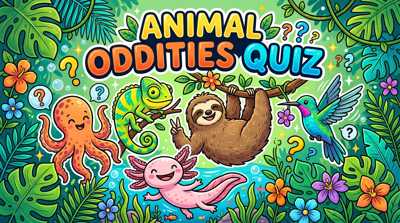 Bright illustration of unusual animals including an octopus, chameleon and pangolin