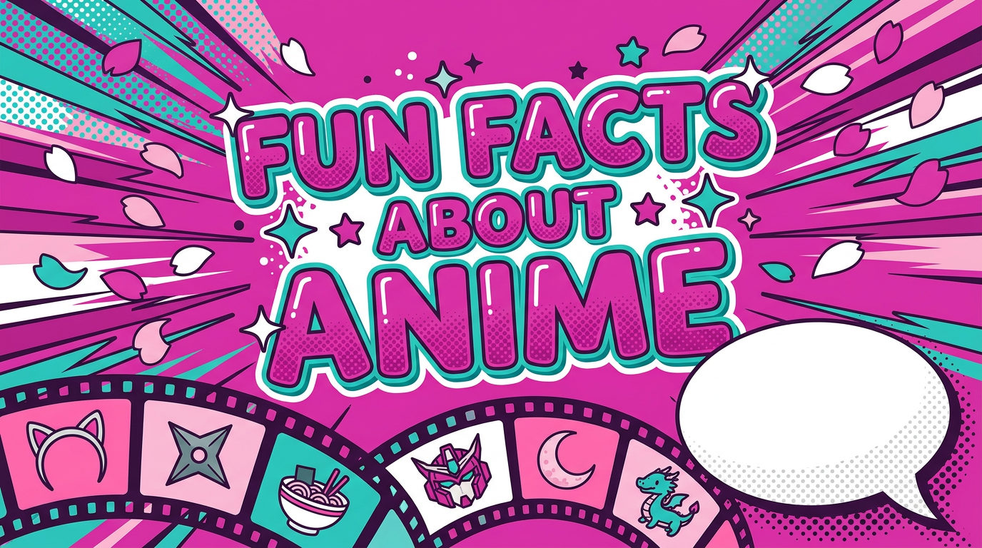 Magenta and teal poster with speed lines, sakura petals and a manga speech bubble