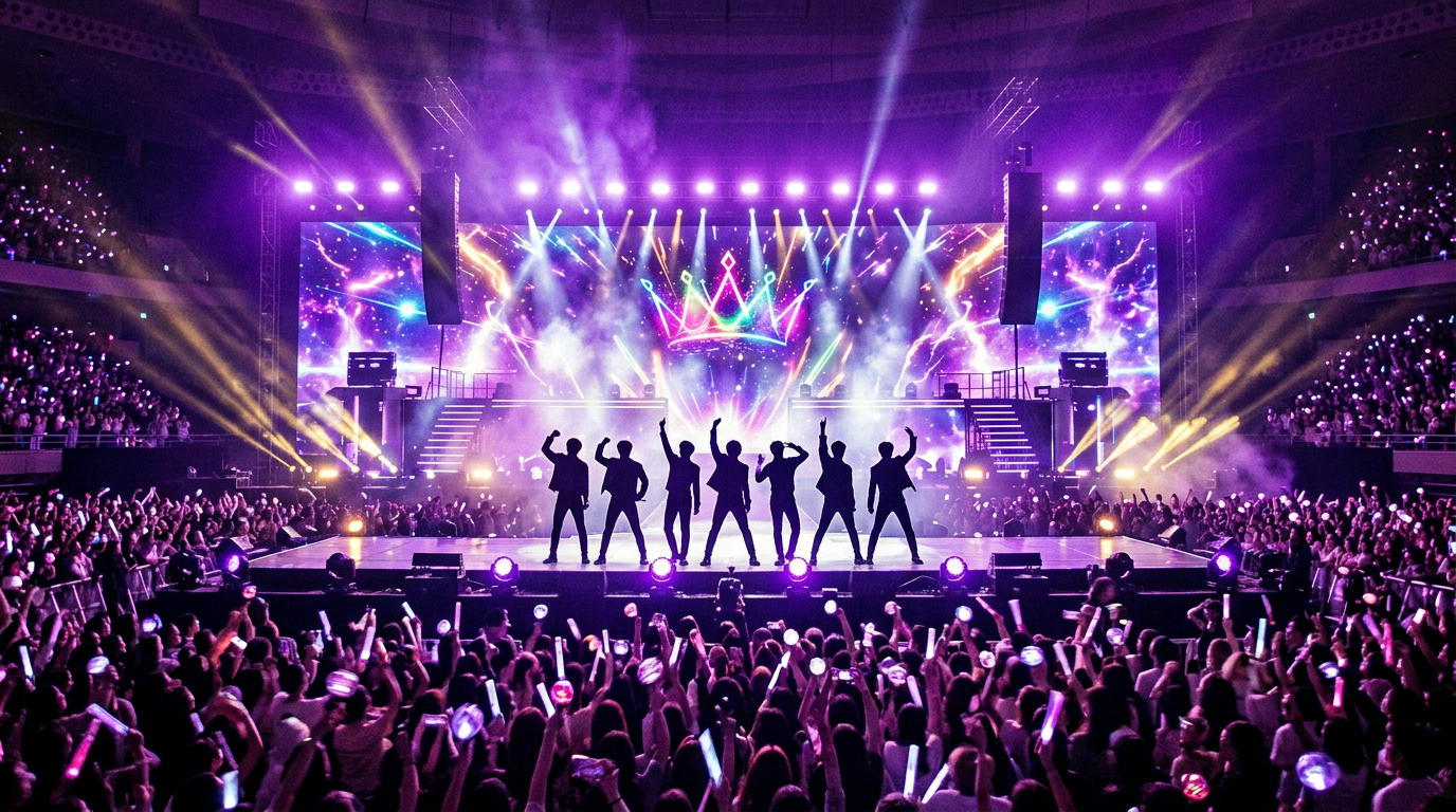 Seven pop performers reunited on a bright concert stage