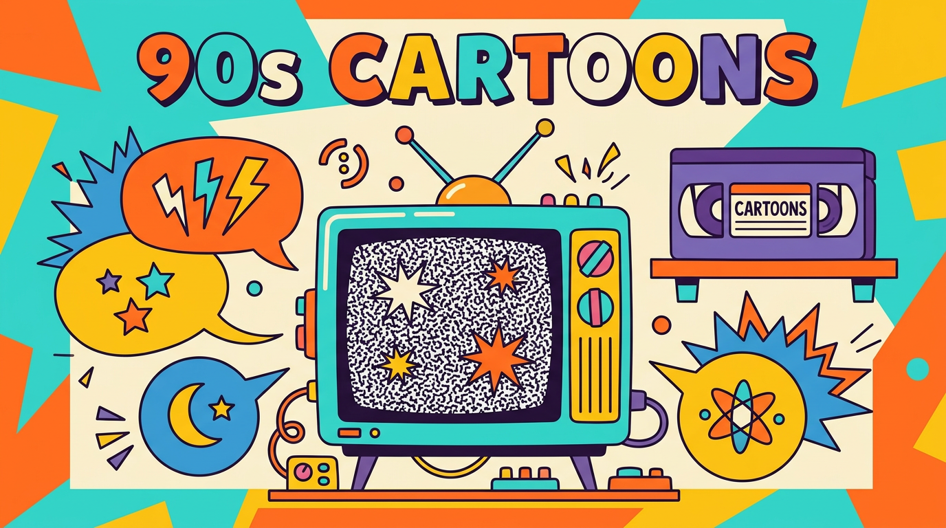Retro turquoise television, VHS tape and cartoon speech bubbles