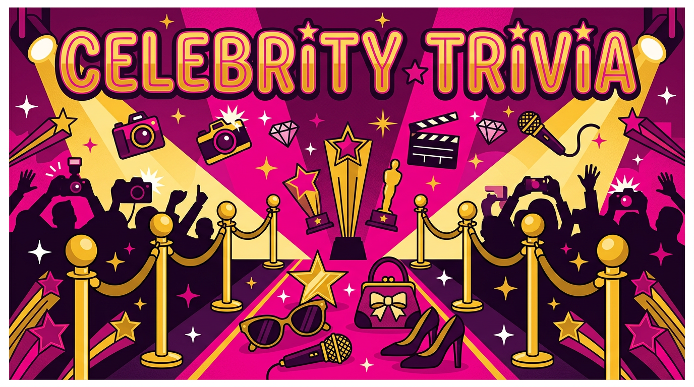 Magenta and gold red carpet illustration with spotlights, cameras and stars