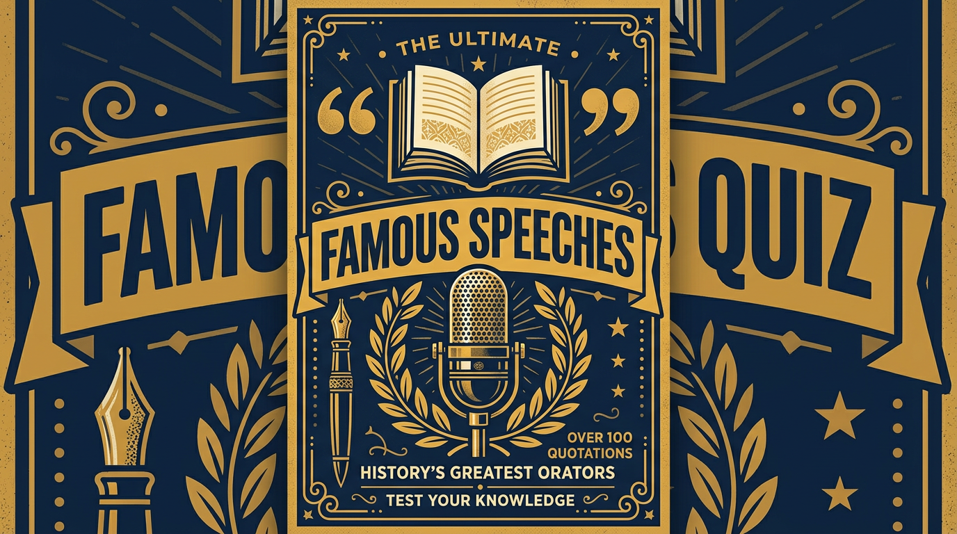Navy and gold poster with an open book, vintage microphone and laurel wreath