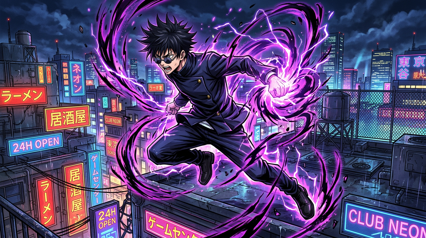 Anime sorcerers confronting shadowy cursed energy