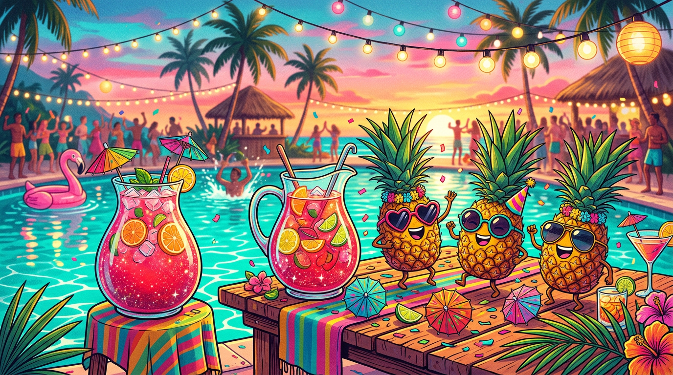 Bright pineapple spears soaking in colourful fruit drink