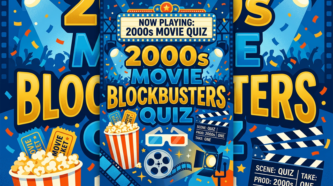 Cinema marquee with popcorn, 3D glasses and a clapperboard in blue and gold