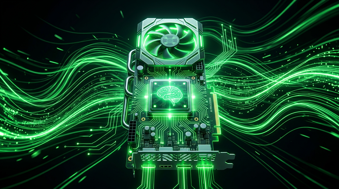 Futuristic green computer chip and data centre