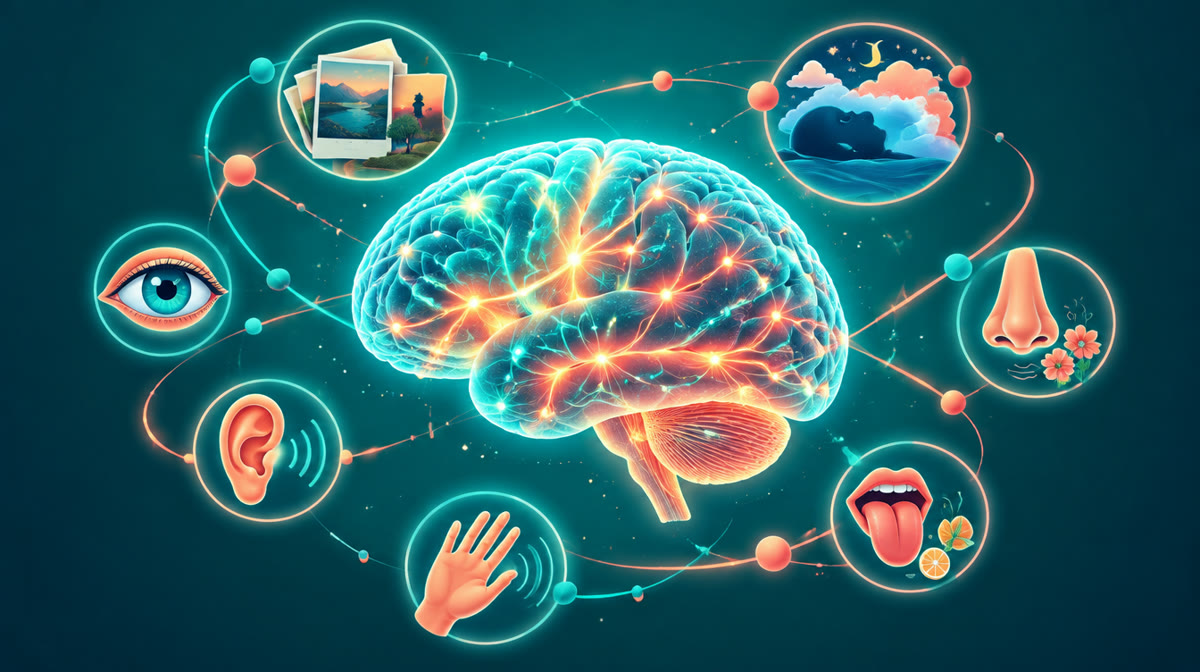 An illustrated human brain with glowing neural pathways and synapse connections