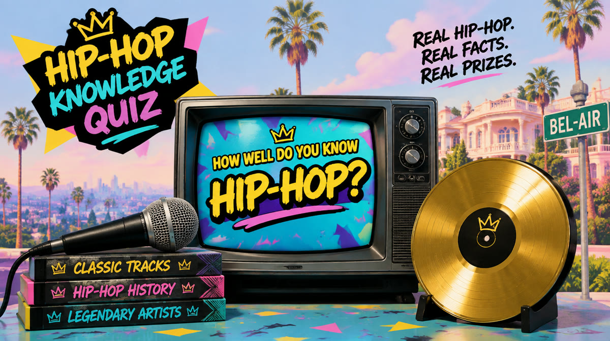 A neon-colored 1990s boombox and a crown