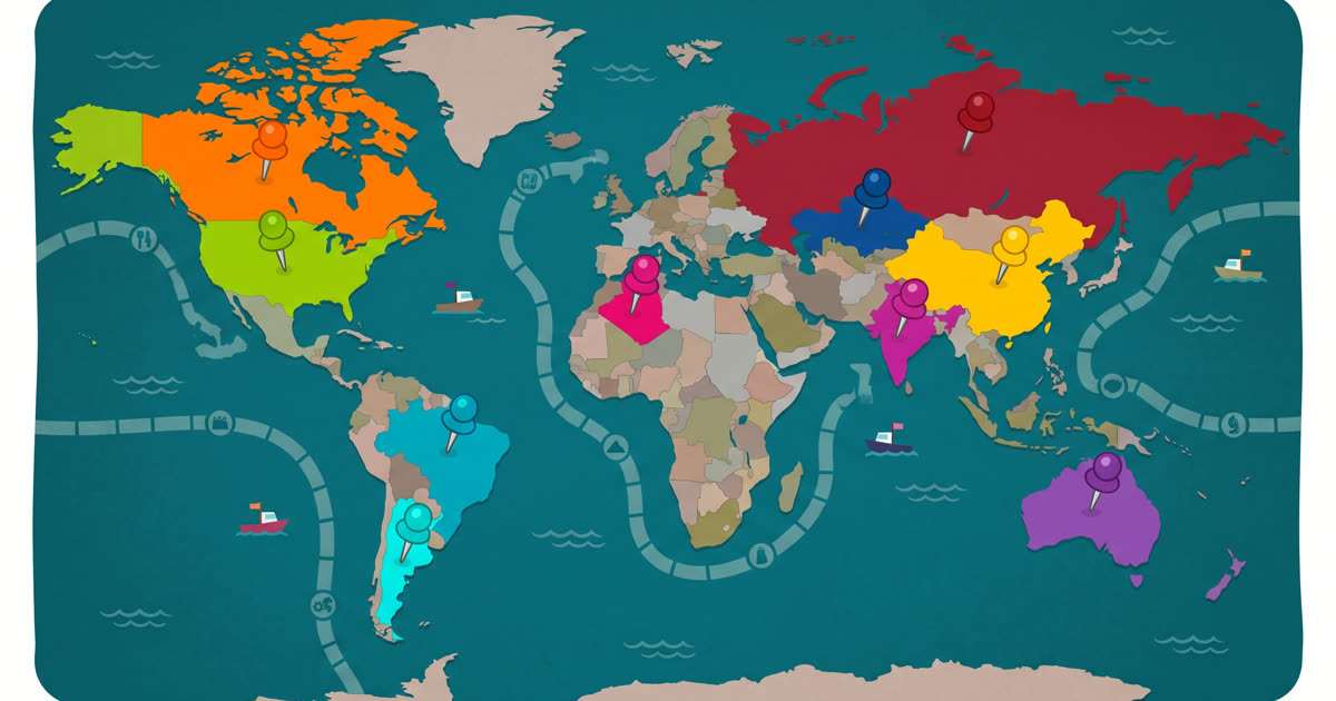 Colorful world map highlighting the largest countries by area